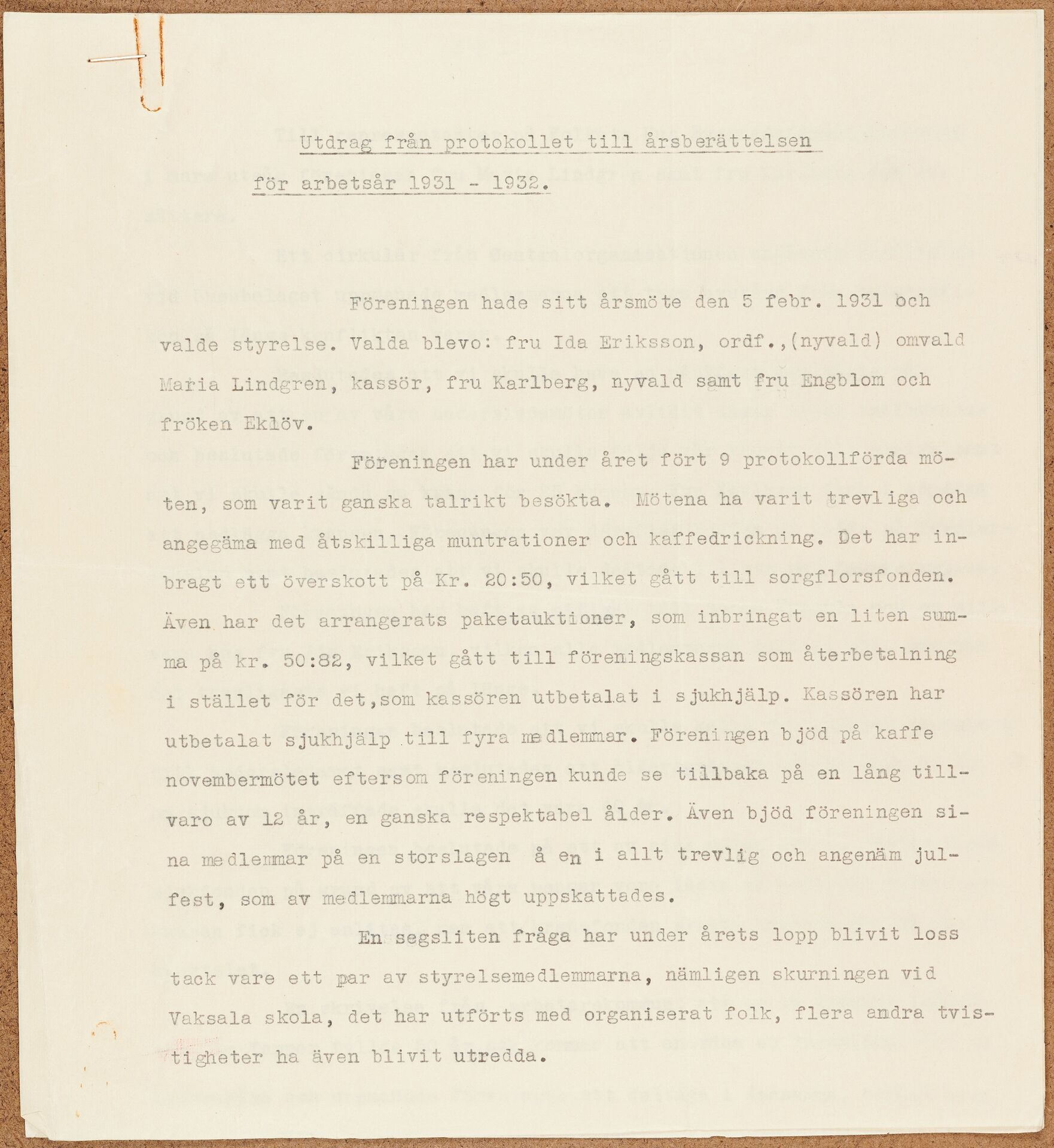 Kvinnliga Fackföreningen Uppsala - annual report (1931)