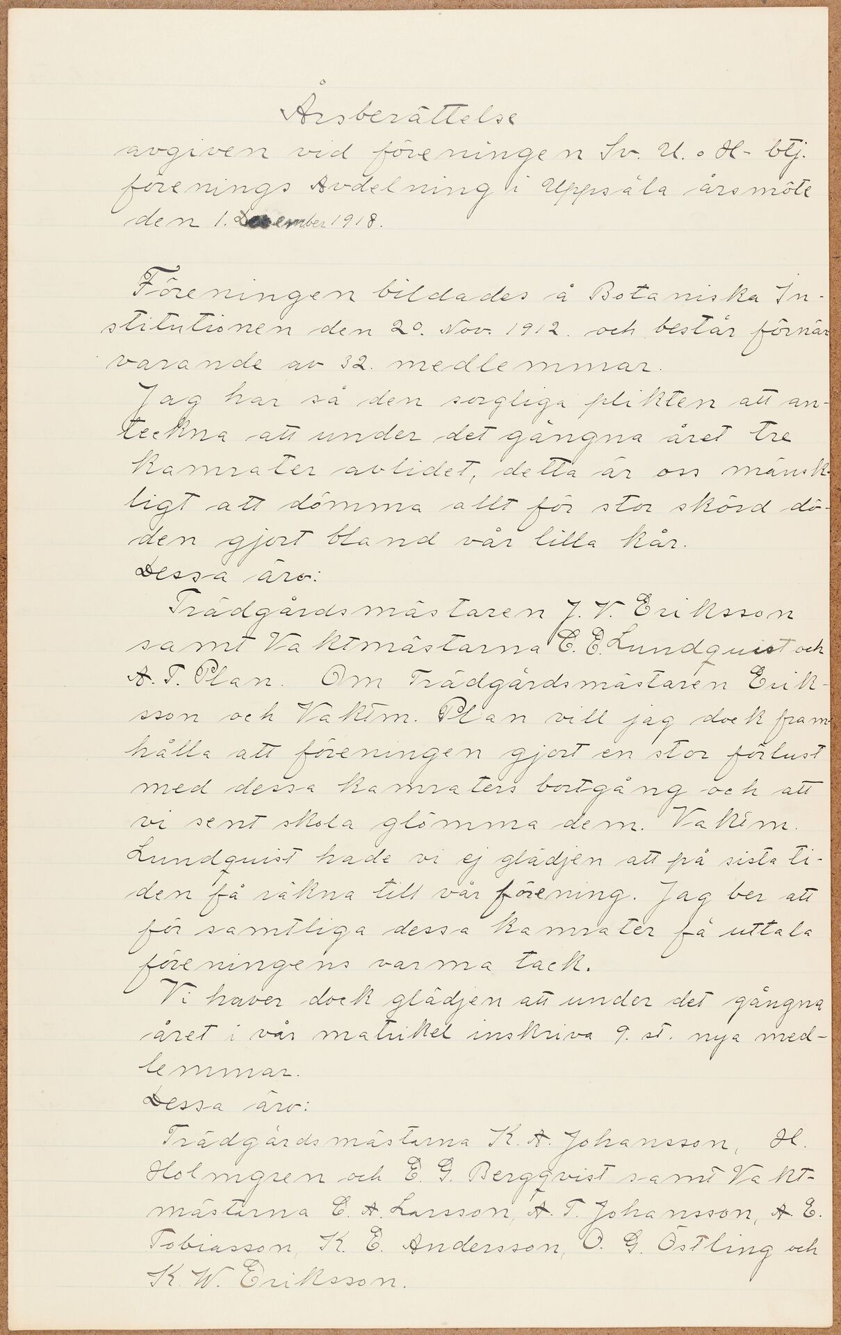Akademis Betjänte Uppsala - annual report (1918)
