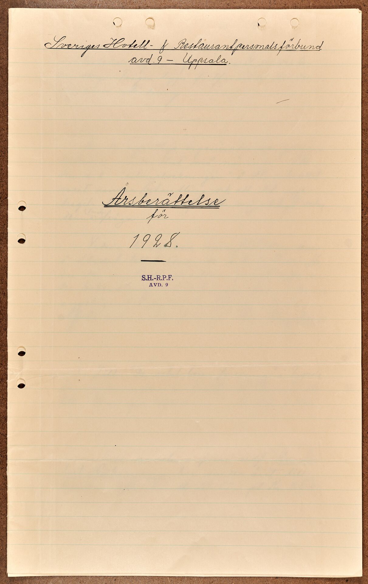 Hotell- och Restauranganställdas förbund avd 9 Uppsala sektion 9 Uppsala - annual report (1928)