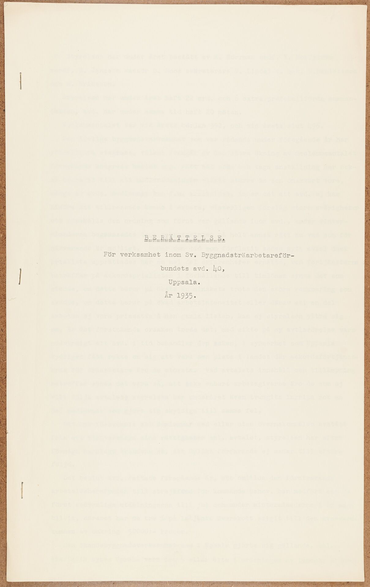 Byggnadsarbetareförbundet avd 146 Uppsala - annual report (1935)