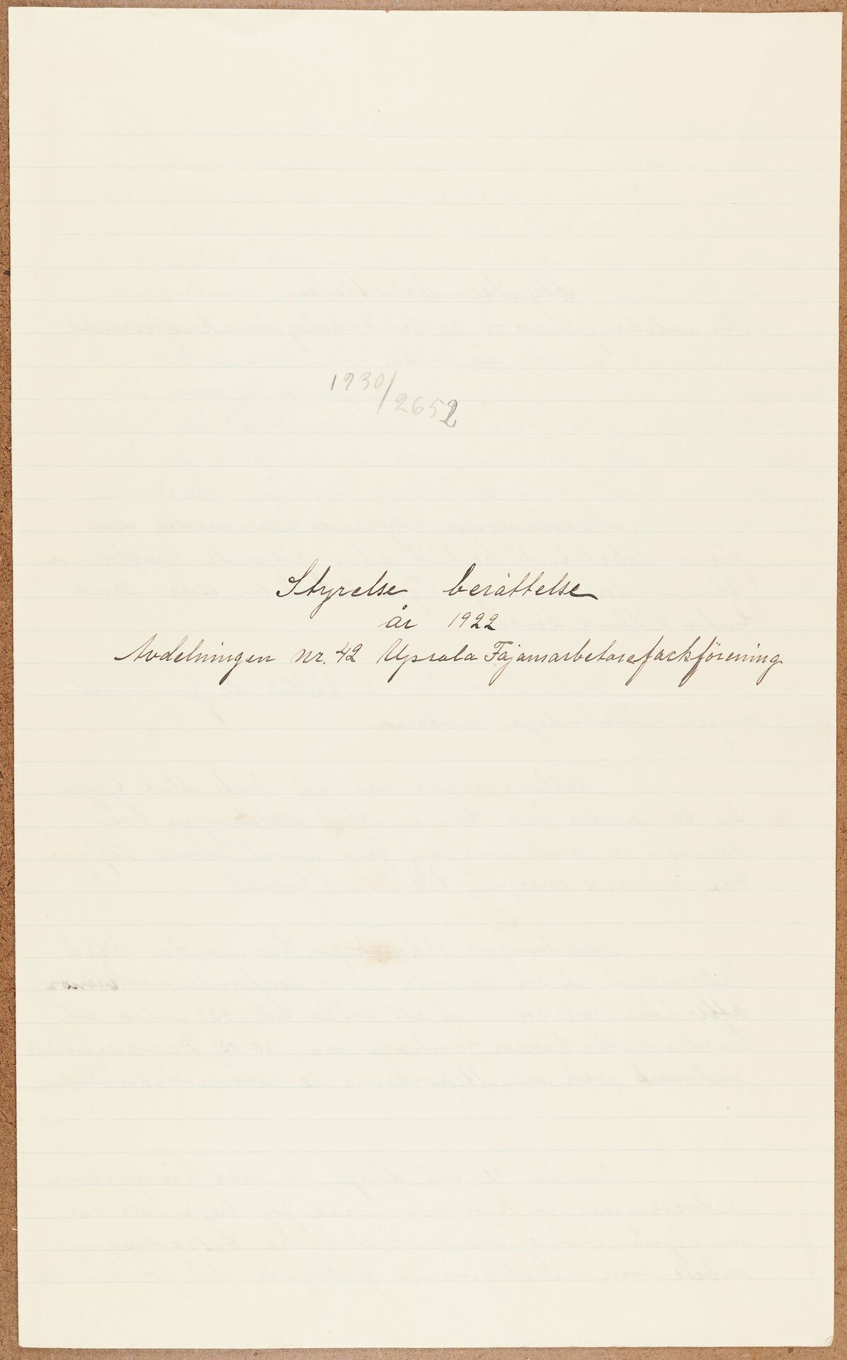 Kakelugnsmakareförbundet avd 042 Uppsala - annual report (1922)