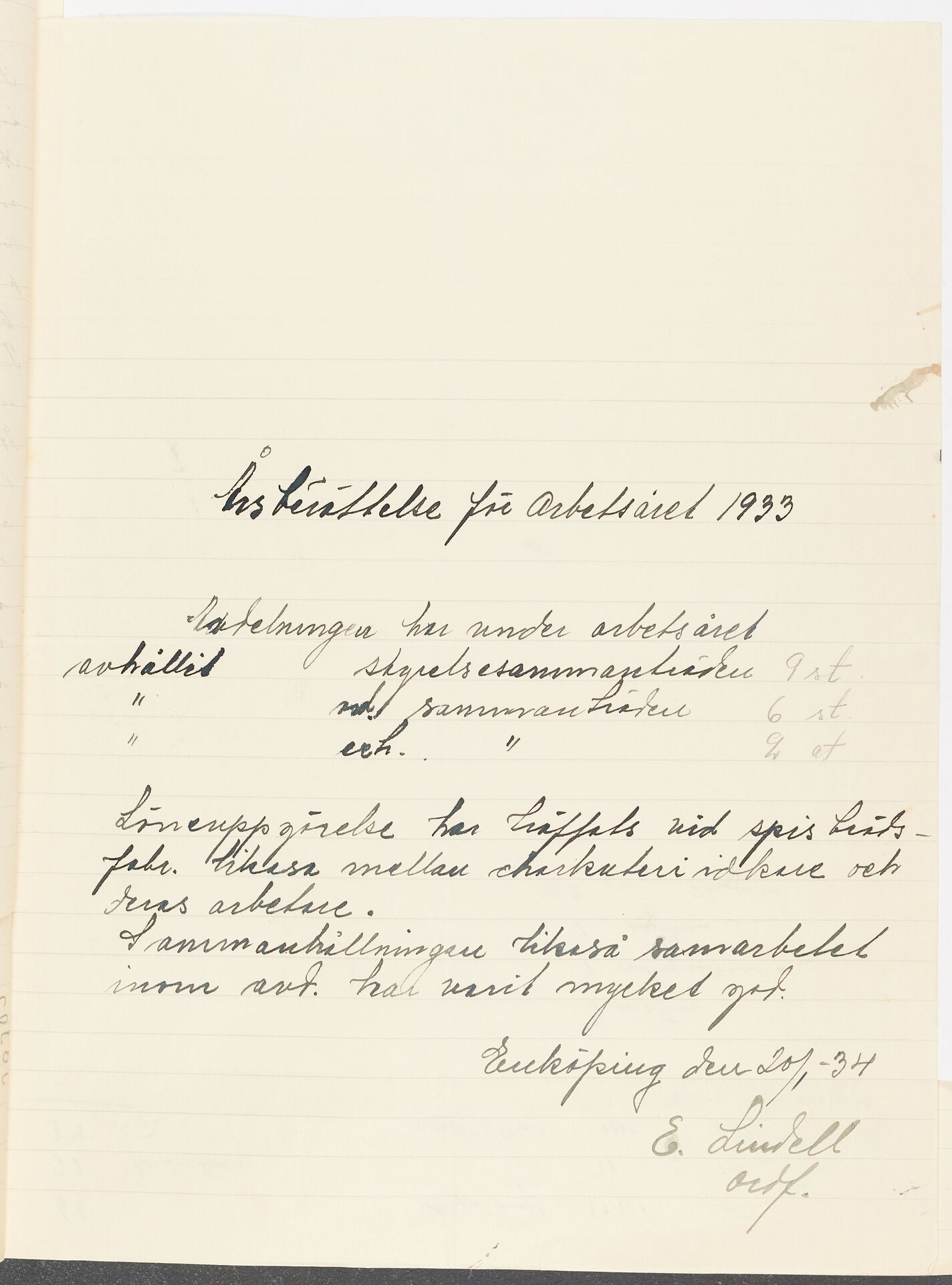 Livsmedelsarbetareförbundet avd 035 Enköping - annual report (1933)