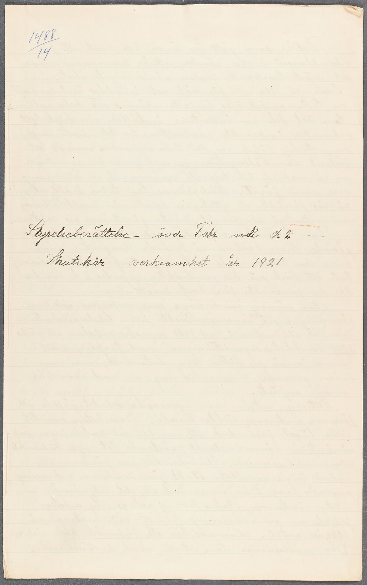 Pappersindustriarbetareförbundet avd 002 Skutskär - annual report (1921)
