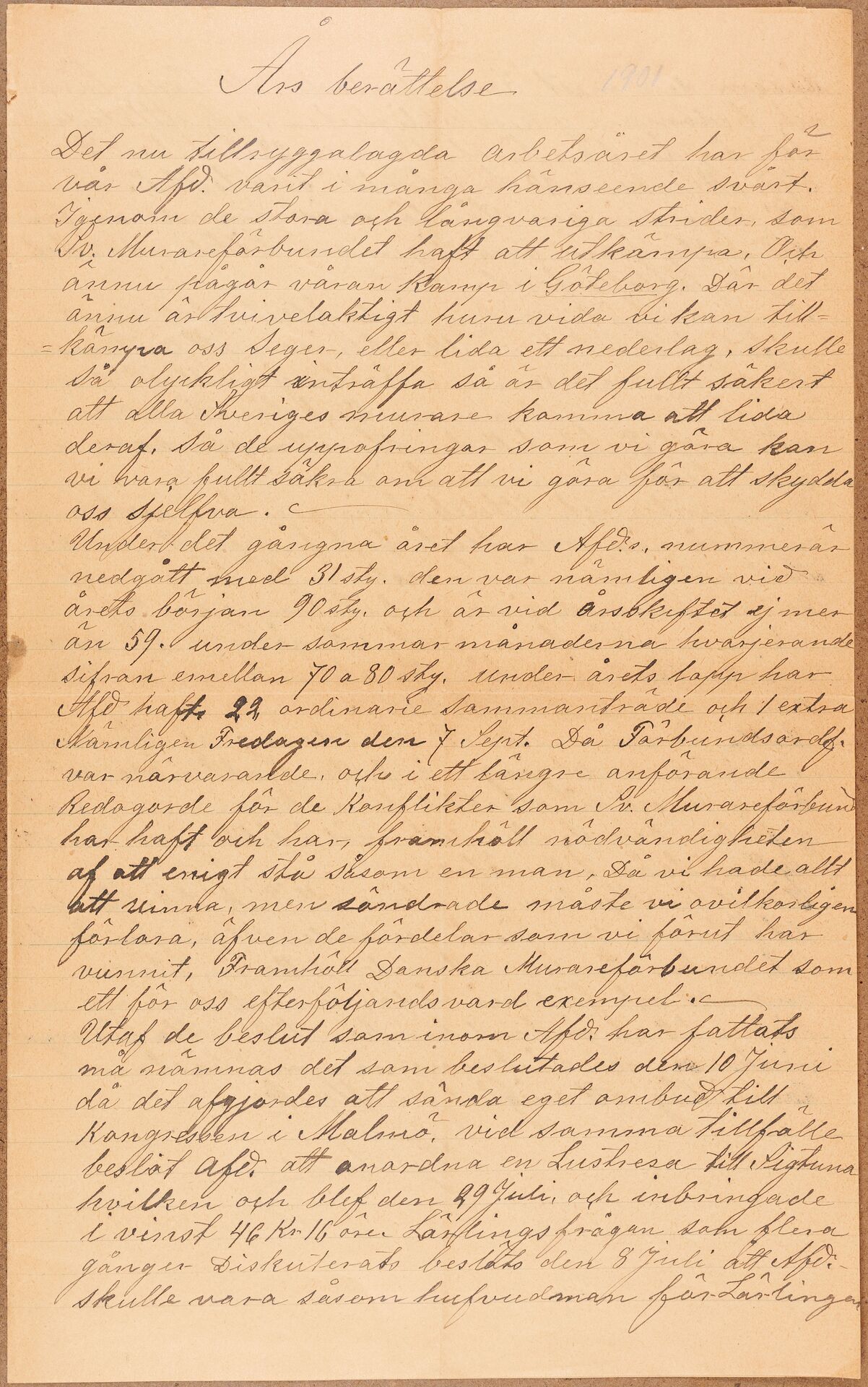 Byggnadsarbetareförbundet avd 025 (Murarna) Uppsala - annual report (1901)