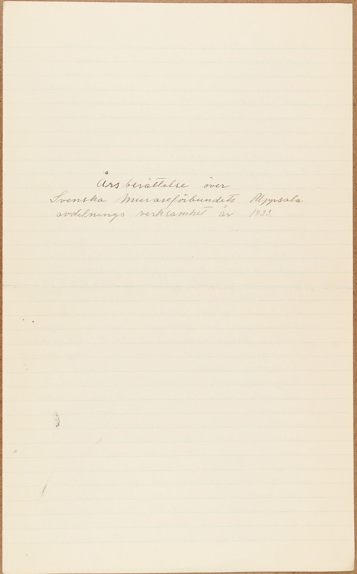 Byggnadsarbetareförbundet avd 025 (Murarna) Uppsala - annual report (1933)