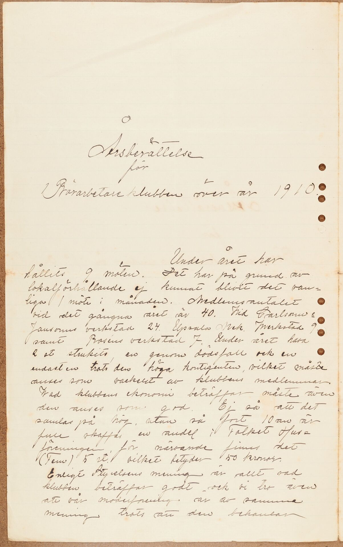 Byggnadsarbetareförbundet avd 052 Uppsala - annual report (1910)