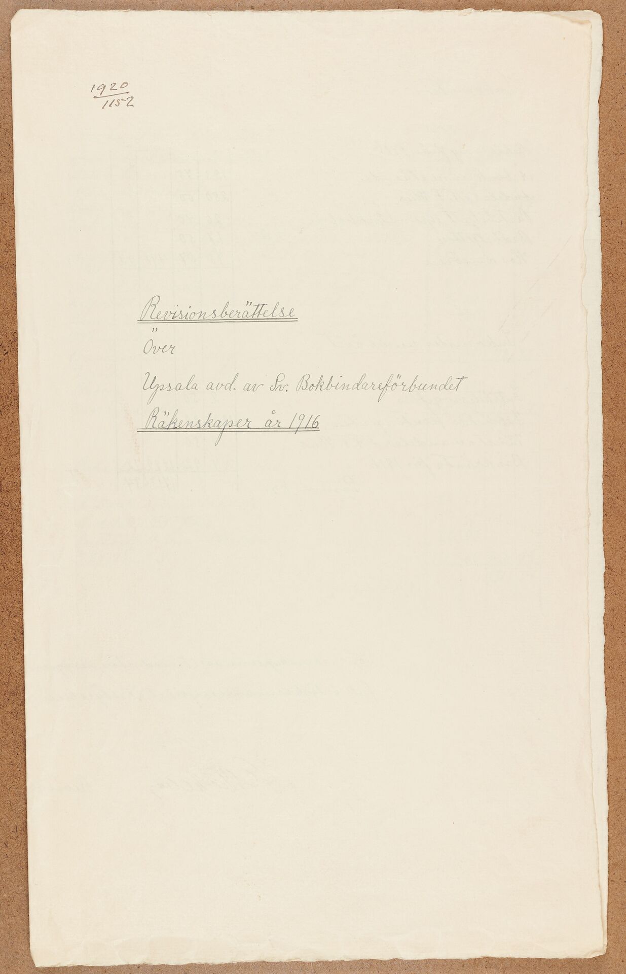 Bokbindareförbundet avd Uppsala - financial statement (1916)