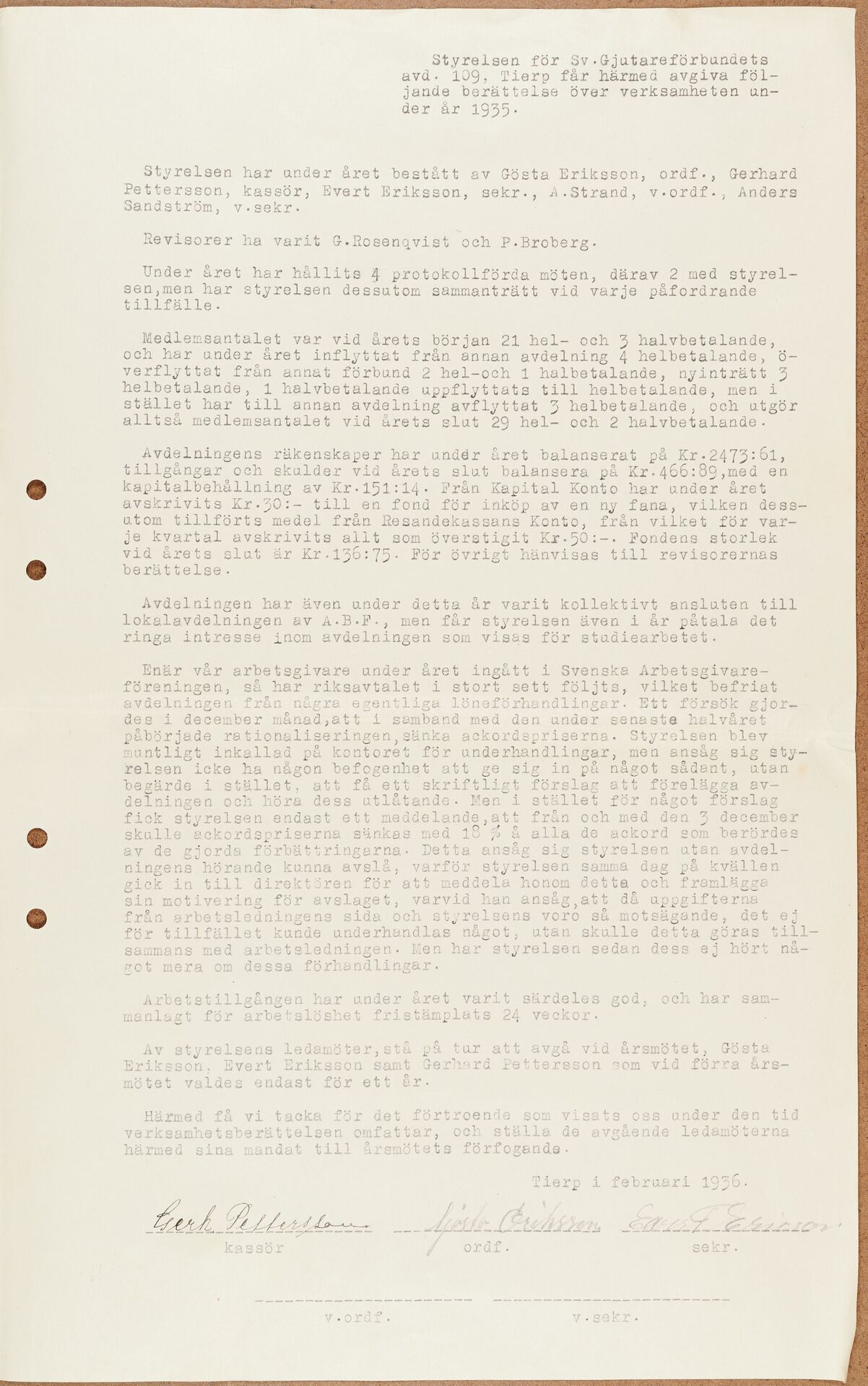 Gjutareförbundet avd 109 Tierp - annual report (1935)