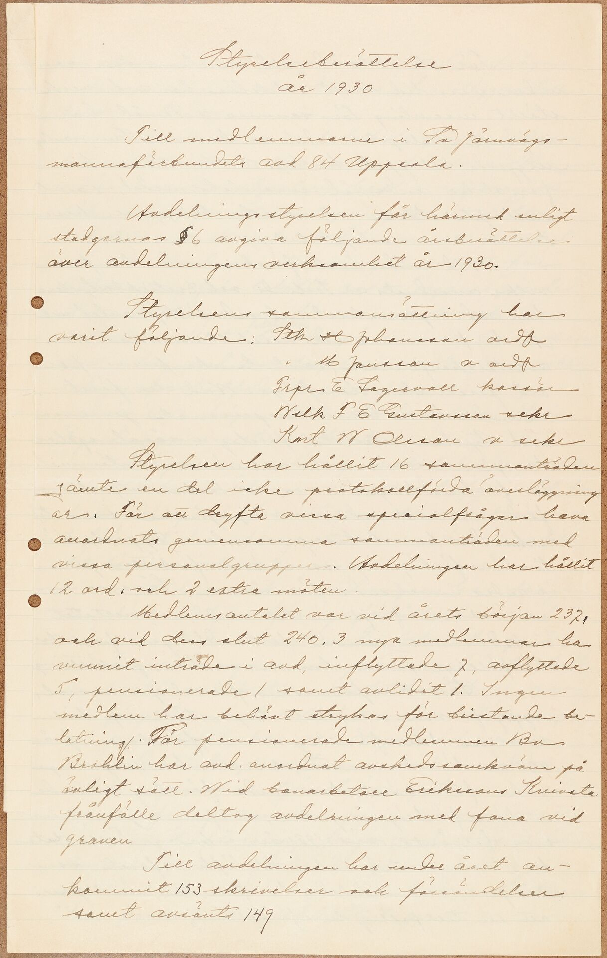 Järnvägsmannaförbundet avd 084 Uppsala - annual report (1930)