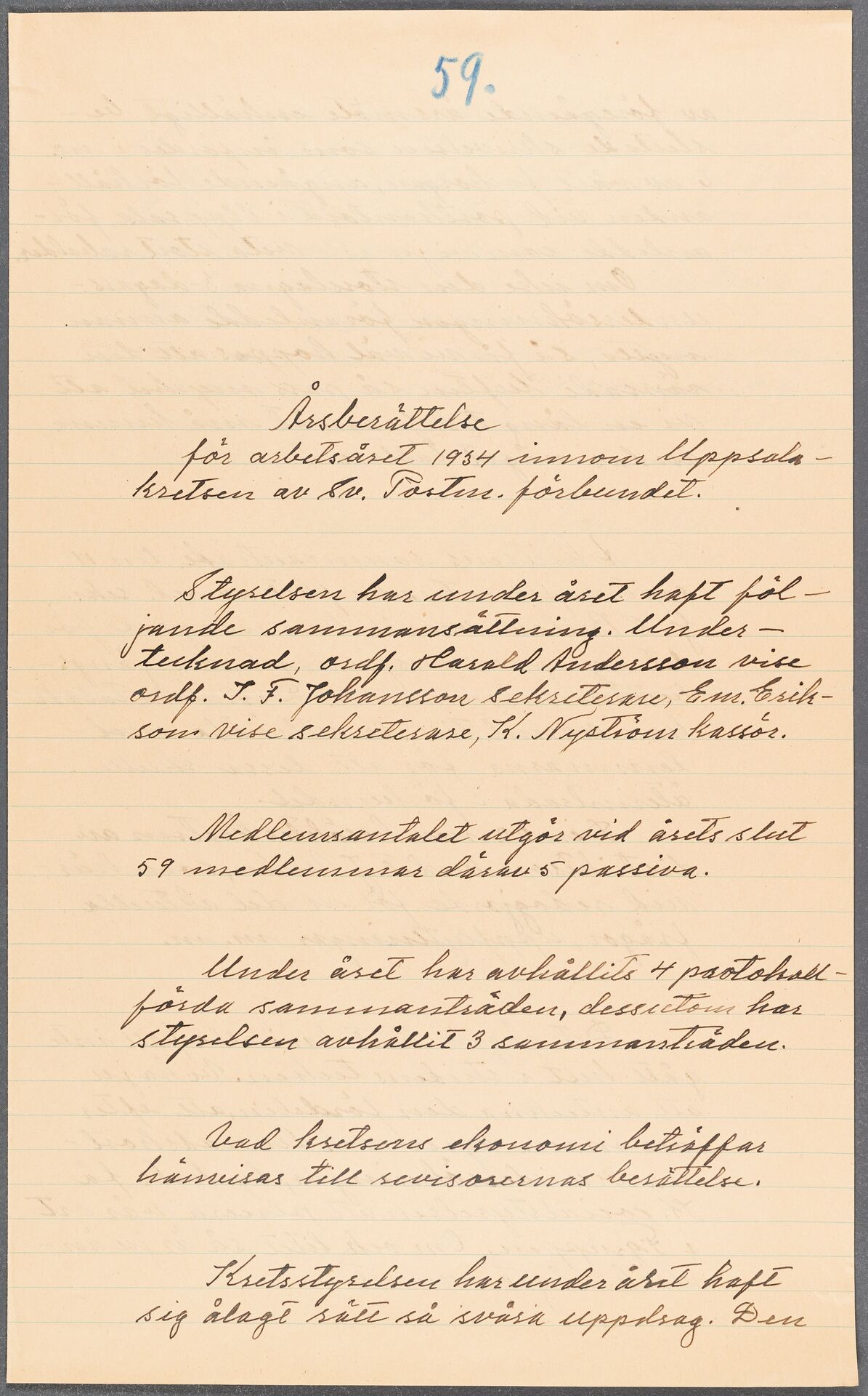 Postmannaförbundet avd 015 Uppsala - annual report (1934)