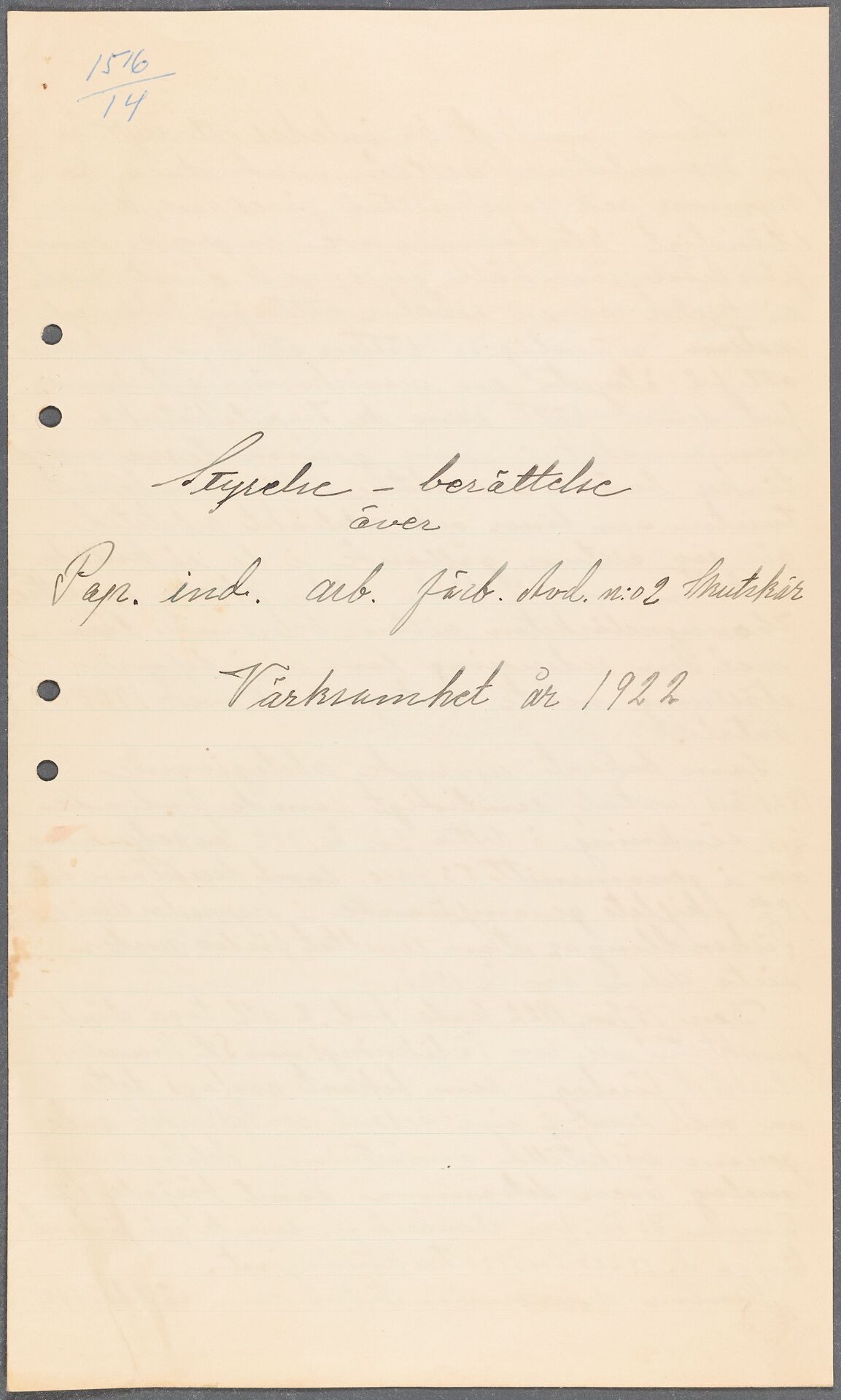 Pappersindustriarbetareförbundet avd 002 Skutskär - annual report (1922)
