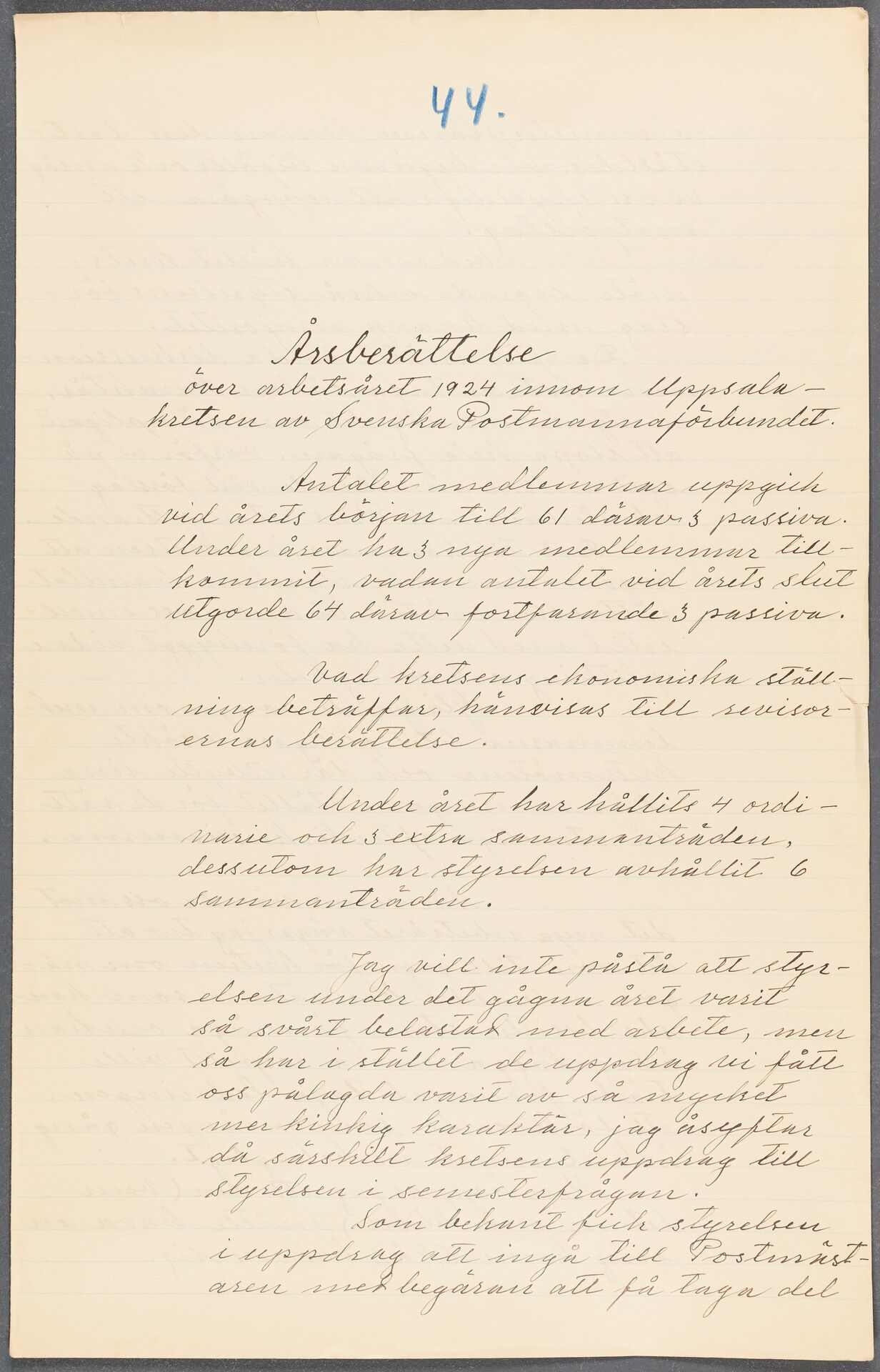 Postmannaförbundet avd 015 Uppsala - annual report (1924)