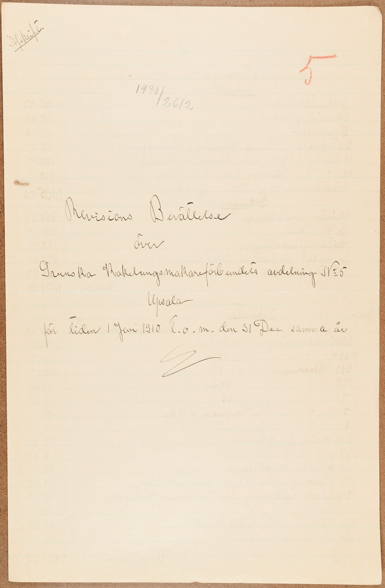 Fabriksarbetareförbundet avd 174 Uppsala - financial statement (1910)