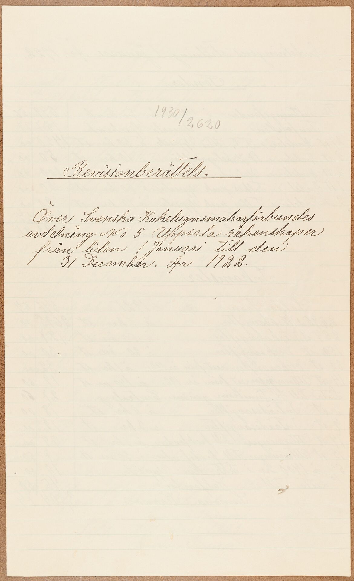 Fabriksarbetareförbundet avd 174 Uppsala - financial statement (1922)