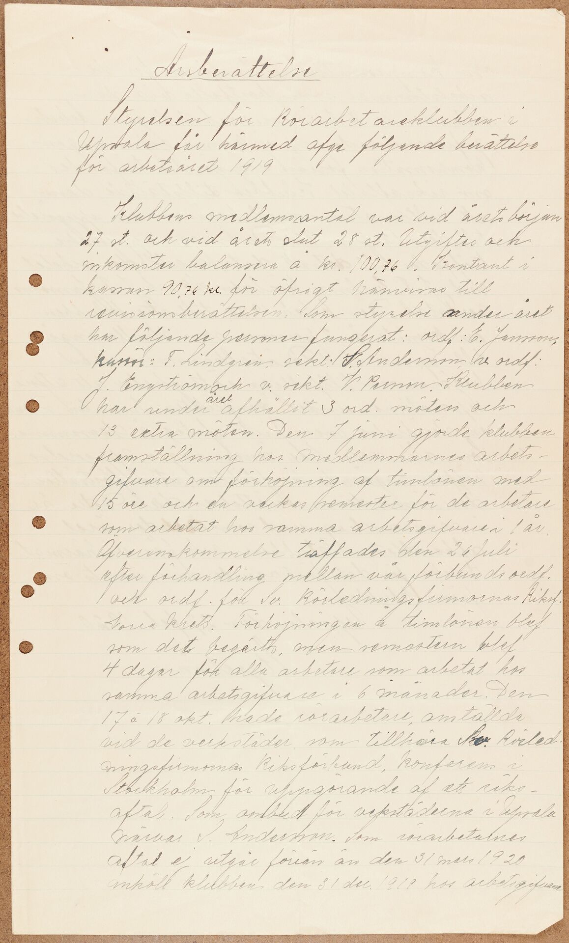 Byggnadsarbetareförbundet avd 052 Uppsala - annual report (1919)